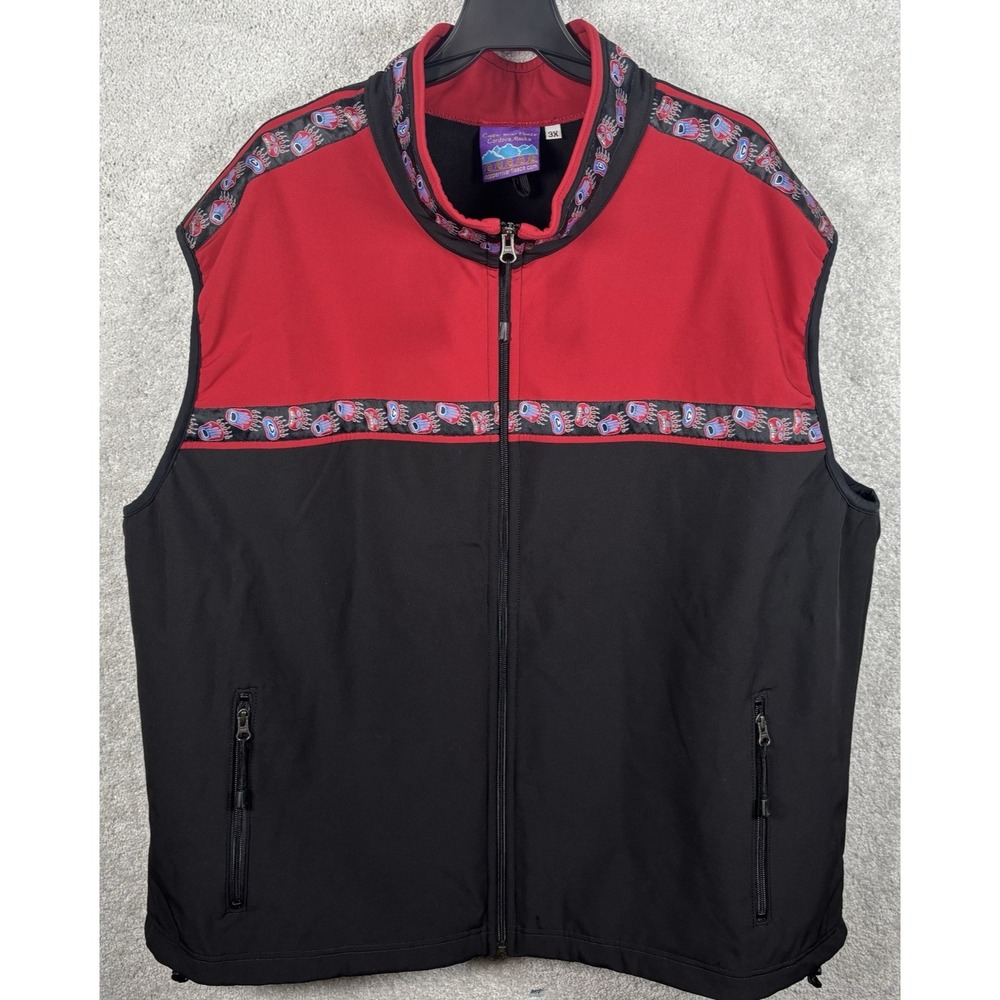Copper River Vest Cordora Alaska Zip Kodiak Fleece Bear Tracks Black Red 3X 3XL